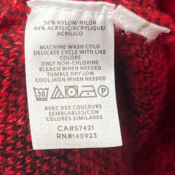 Loft Petites SP Red Black Buffalo Plaid Turtleneck Tunic Sweater Nylon/Acrylic - Picture 8 of 12